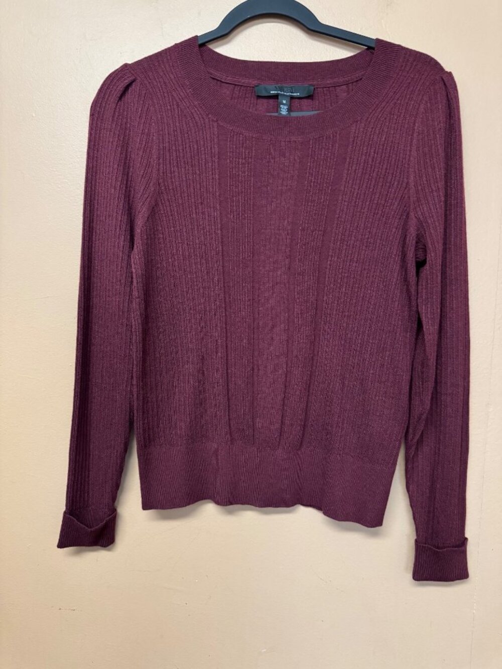 White House Black Market Cashmere Blend Ribbed Crew Neck Sweater M NWT